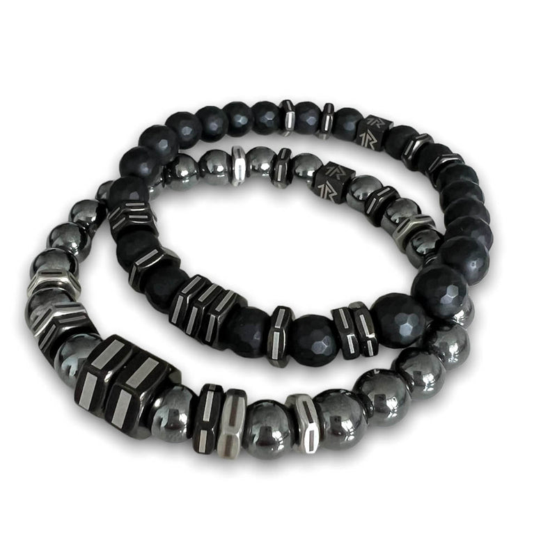 Premium Engraved Hematite and Matte Onyx Set